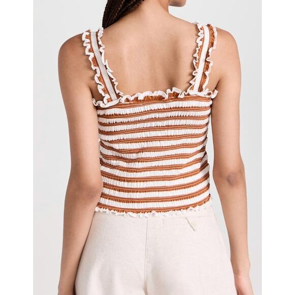 NWT VERONICA BEARD TOP MEDIUM BROWN CAFE STRIPED CROPPED PREPPY RESORT VACATION - Picture 4 of 14